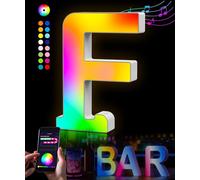 KIMIMARA Luci a LED con lettere alfabeto - Luce a LED con alimentatore USB, controllo app musica sincronizzabile per compleanno, Natale, matrimonio, feste, San Valentino e festival, decorazione（F）