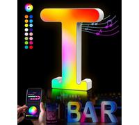 KIMIMARA Luci a LED con lettere alfabeto - Luce a LED con alimentatore USB, controllo app musica sincronizzabile per compleanno, Natale, matrimonio, feste, San Valentino e festival, decorazione（T）