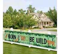 Kimini-Ki Lager Born Two Be Wild Banner, Striscione per il secondo compleanno a tema animale per ragazzo/ragazza, cartello da cortile di due anni, decorazione a tema giungla, giraffa, tigre, elefante,