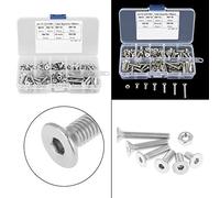 KIMISS 180pcs M4 304 Bulloni a Vite a Testa Piatta in Acciaio Inossidabile e Kit di Assortimento di Dadi con Scatola di Stoccaggio - Fissaggio a Testa Piatta Esagono per Uso Industriale e Costruttivo