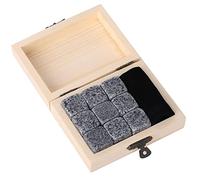 KIMISS 9 Pezzi Set di Pietre per Freddo del Vino - Pietre Refrigerate per Bevande Saponite Naturali con Scatola in Legno e Sacchetto di Velluto - Ideale per Whisky e Amanti del Vino (Ceneri di sesamo)