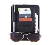 KIMISS Custodia in pelle per auto Visiera sole Organizer Borsa Porta carte Porta occhiali Portaoggetti Organizer per auto con fessure per carte Clip per occhiali sole(Nero)