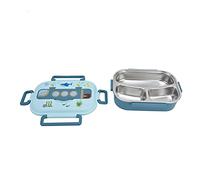 KIMISS Lunch Box in Acciaio Inox Isolato e Sigillato per Bambini e Adulti - Contenitore Antifuga con Design Cartoon (Blu)