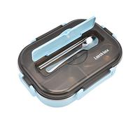 KIMISS Lunch Box Portatile in Acciaio Inossidabile 304 Box da 1,3 Litri con Quattro Scomparti, Ciotola per Zuppa e Set di Cucchiai di Bacchette per la Scuola e i Viaggi (Blu【Bacchetta e cucchiaio
