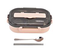 KIMISS Lunch Box Portatile in Acciaio Inossidabile 304 Box da 1,3 Litri con Quattro Scomparti, Ciotola per Zuppa e Set di Cucchiai di Bacchette per la Scuola e i Viaggi (Rosa【Bacchetta e cucchiaio