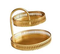 KIMISS Paperino a Doppia Strato - Torre da Porzione d'oro in Rame Deco per Biscotti, Cupcakes, Dessert e Frutta - Elegante Piastra per Matrimoni e Occasioni Speciali (Grana Verticale)