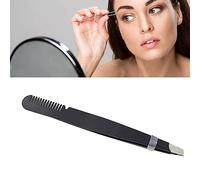KIMISS Pinzetta per Sopracciglia Multiuso con Pettine - Pinzetta di Precisione a Punta Obliqua in Acciaio Inossidabile per Modellare e le Sopracciglia (BLACK)