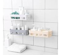 KIMISS Scaffale di Stoccaggio del Cesto per la Doccia Adesiva a Parete in Plastica - Organizzatore del Bagno per Spazzolino da Denti, Sapone e Altro (Beige)