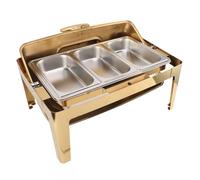 KIMISS Scaldavivande per Buffet in Acciaio Inossidabile da 9 Litri con Coperchio in Vetro e Riscaldamento Ad Alcool - Ideale per Catering, Feste e Banchetti (Placcato Oro)