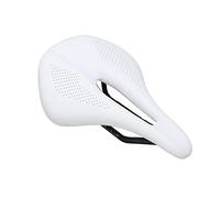 KIMISS Sella per Bicicletta in Pelle e Fibra di Carbonio da 155 Mm - Cuscino da Ciclismo Cavo per Mountain Bike e Bici da Strada con Imbottitura in Morbida Schiuma e Doppie Molle (WHITE)