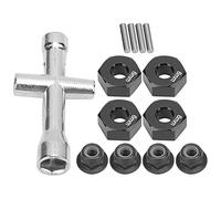 KIMISS Set Adattatori per Esagonale per Ruota da 12 Mm con Dadi di Bloccaggio Flangiati Spessi 6 Mm e Chiave a Croce per Auto RC 1/10 - Aggiornamento Ruota in Lega di Alluminio (BLACK)