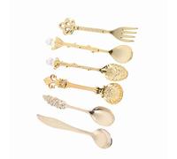 KIMISS Set di Forchette e Cucchiai Antichi - 6 Pezzi/set Mini Cucchiaini da caffè e Forchetta da caffè in Stile retrò Reale, Stoviglie per Frutta, Posate Vintage (GOLD)
