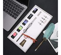 KIMISS Set di Penne per Calligrafia - Penna a Immersione in Piume Vintage con Inchiostro Set a 4 Pennini Forniture per Scrittura per Ufficio Scolastico Regali per la Famiglia di Amici - Penna a