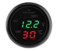 KIMISS Tester di monitoraggio della temperatura della tensione digitale, camion per auto 3in1 Doppio display a LED Voltmetro Termometro Accendisigari Caricabatteria da auto USB(Verde + rosso)
