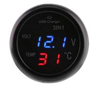 KIMISS Tester di monitoraggio della temperatura della tensione digitale, camion per auto 3in1 Doppio display a LED Voltmetro Termometro Accendisigari Caricabatteria da auto USB(Blu + rosso)