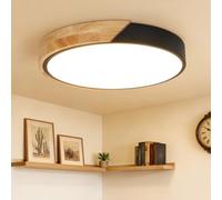 Kimjo 30cm Plafoniera LED Soffitto Legno, 24W Lampada da Soffitto Moderna, 3000K Illuminazione Plafoniera Nero, 2400LM Lampadario LED Soffitto Rotonda per Cameretta Soggiorno Corridoio Cucina