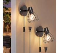 Kimjo Applique da Parete Interno con Interruttore, E14 Lampada da Parete | Applique Camera da Letto con Filo, Lampada da Muro con Spina, Metallo Lampada da Parete Orientabili, Senza Lampadina, 2 Pezzi