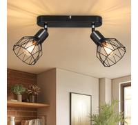 Kimjo E14 Faretti da Soffitto, Lampada da Faretti Orientabili, Plafoniera LED Soffitto con 2 Luci, Moderno Lampadario Faretto Nero per Camera da Letto, Cucina, Soggiorno (Senza Lampadina)