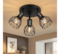 Kimjo Faretto da Soffitto LED 3 Luci E14 - Lampada da Soffitto Soggiorno Rotonda Nero - Plafoniera LED Faretto Cucina Moderno Orientabile Camera da Letto - Senza Lampadina