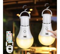 Kimjo Lampadina ricaricabile con batteria - Lampadina ricaricabile con telecomando E27 USB 7 W - Lampadina a batteria 3 colori dimmerabile - Touch Control Outdoor luce di emergenza 2 pezzi