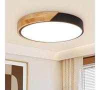 Kimjo Legno Plafoniera LED Soffitto, 24W Lampada da Soffitto Bianco Neutro | Plafoniere da Soffitto LED Moderne 4500K, Ø30cm Rotonda Nero Plafoniera a LED da Soffitto per Cucina Cameretta Soggiorno