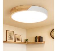 Kimjo Legno Plafoniera LED Soffitto, Bianco Lampada da Soffitto Luce Calda | 24W Plafoniere da Soffitto LED Moderne 3000K, Ø30cm Rotonda Plafoniera a LED da Soffitto per Cucina Cameretta Soggiorno