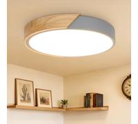 Kimjo Legno Plafoniera LED Soffitto, Grigio Lampada da Soffitto Luce Calda | 24W Plafoniere da Soffitto LED Moderne 3000K, Ø30cm Rotonda Plafoniera a LED da Soffitto per Cucina Cameretta Soggiorno