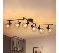 Kimjo Plafoniera a LED 6 faretti orientabili, faretto da soffitto nero, lampada da soffitto, cucina, E14, plafoniera da soffitto, illuminazione da soffitto a LED, retrò applique da soffitto per