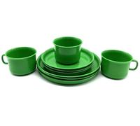 Kimmel Set di stoviglie per 3 persone, colore verde, servizio da tavola in plastica, 3 tazze, piatto da 14 cm e piatto da 18 cm, plastica