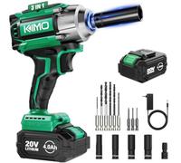 KIMO - Chiave a percussione 1/2 senza cavo, 3000 giri/min, set di trapano e driver da 9 pezzi, 4 prese, trapano a percussione da 400 piedi (550 N.m) per pneumatici auto, serratura di sicurezza