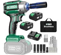 KIMO - Chiave a percussione da 1/2, coppia massima di 400 piedi (550 N.m) e 3000 rpm/arresto freno premium, set di trapano e driver serewdriver da 9 pezzi, 4 prese, chiave a percussione wireless con