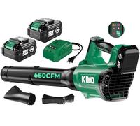 KIMO Soffiatore per foglie senza fili con batteria e caricabatterie, 650 CFM 160 MPH, modalità Turbo e 4 velocità, motore brushless, confezione da 2 soffiatori per foglie alimentati a batteria da 4000