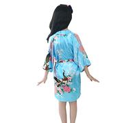 Kimono Bambina e Ragazze Vestaglia Vestito Cinese Bambini Raso Kimono Accappatoio Giapponese Lunga Estivo Indumenti da Notte per Terme Nozze Compleanno Vestito da Festa (A-Sky Blue, 5-7 Anni)
