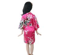 Kimono Bambina e Ragazze Vestaglia Vestito Cinese Bambini Raso Kimono Accappatoio Giapponese Lunga Estivo Indumenti da Notte per Terme Nozze Compleanno Vestito da Festa (A-Hot Pink, 4-5 Anni)