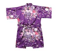Kimono Bambina e Ragazze Vestaglia Vestito Cinese Pigiama Accappatoio Giapponese Lunga EstivaPavone e Fiori Partito Nozze Pigiameria Robe,Bambini RasoSeta Kimono Accappatoio (Purple, 4-5 Years)