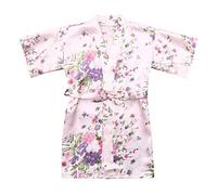 Kimono Bambina e Ragazze Vestaglia Vestito Cinese Pigiama Accappatoio Giapponese Lunga EstivaPavone e Fiori Partito Nozze Pigiameria Robe,Bambini RasoSeta Kimono Accappatoio (Pink, 7-8 Years)