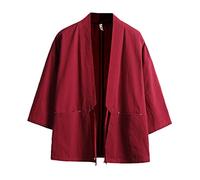 Kimono Cardigan Piuma Giapponese Yukata Casual Capispalla Uomo Abbigliamento Samurai Estate Beach Kimono Rosso M