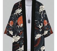 Kimono casual con stampa della sagoma di un drago, comodo e adatto come regalo L,M,S,XL,XXLAnimaleTessuto intrecciato