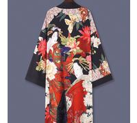 Kimono con stampa floreale a maniche 3/4 di lunghezza media, giacca sottile elegante e casual da donna, adatto per strada, spiaggia, viaggio, vacanza, accappatoio leggero, con cintura inclusa, colore 