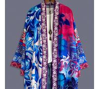 Kimono coprente bohémien tradizionale con stampa floreale patchwork per primavera/autunno, capospalla leggero a maniche lunghe e vestibilità ampia, camicia da aria condizionata, top casual da strada, 