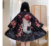 Kimono copri abito stile giapponese vintage, con stampa di gru, maniche 7/8, come copertura estiva per la spiaggia e la vacanza, offre protezione dal sole Tagli UnicaPianteTessuto intrecciato