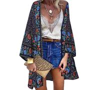 Kimono Copricostume Donna Cardigan Lungo Retro Stampa Floreale Bikini Cover Up Maniche Lunghe Coprivostume Elegante Copricostumi da Bagno Estate Beachwear Vestiti da Spiaggia Lunghi Prendisole