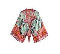 Kimono corto da donna in cotone con stampa floreale, maniche a pipistrello, accappatoio da spiaggia Boho Cover-Ups, EN8, L