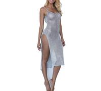 Kimono Corto Grembiule da Spiaggia Scavato da Donna Bikini da Spiaggia per Vacanze al Mare Costume da Bagno Micro Flash con Grembiule Esterno e Vestiti per la Maglie Particolari Sexy (Silver, S)