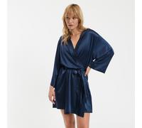 Kimono corto in raso Blu L Tinta unita