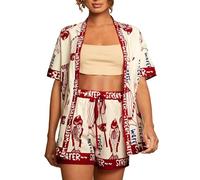 Kimono da donna con stampa tropicale bohémien, set da spiaggia, set da vacanza, costume da bagno leggero abbinato, Marrone, 14XL