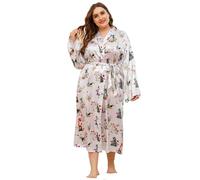 Kimono da Donna Taglie Forti Vestaglia,Vestito Lungo in Raso Setoso Camicia da Notte Leggera Estiva Abito con Stampa Animalier Copricostume Pigiama da Notte,Bianca,4XL