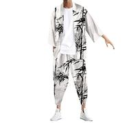 Kimono da uomo, set da 2 pezzi, cardigan giapponese, kimono + pantaloni 7/8, tuta da jogging, tuta sportiva, tuta sportiva, tuta casual, a maniche corte, cardigan + pantaloni estivi da spiaggia, A