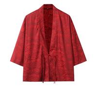 Kimono da uomo Tradizionale Giapponese di seta di ghiaccio Abbigliamento Yukata Cappotto Vintage Cardigan Casual Vestaglia Giacca Hip Hop Haori Coat Estate Leggermente Traspirante Robe, Colore: rosso