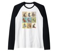 Kimono da Yoga retrò con Gatti Giapponesi Ukiyo-e Art Maglia con Maniche Raglan